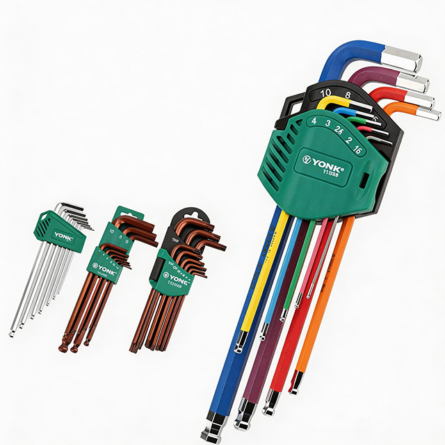 Long Arm Ball End Hex Key Wrench Set, S2 Alloy Steel Allen Keys, Color-Coded L-Shaped Hex Keys with Storage Holder for Bike & Car Repair