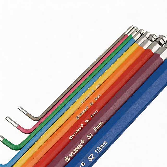Long Arm Ball End Hex Key Wrench Set, S2 Alloy Steel Allen Keys, Color-Coded L-Shaped Hex Keys with Storage Holder for Bike & Car Repair
