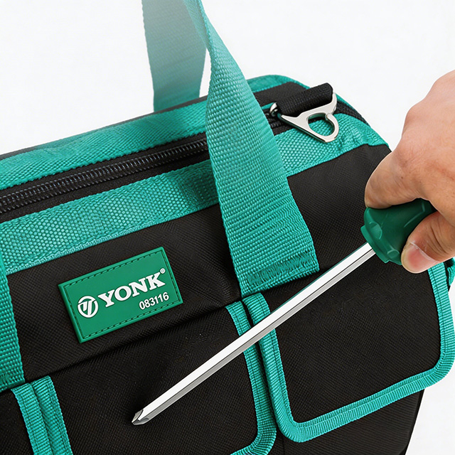 Heavy Duty Tool Bag,Oxford Cloth Tool Tote with Hard Base, Multi-Pocket Tool Organizer for Electricians, Carpenters
