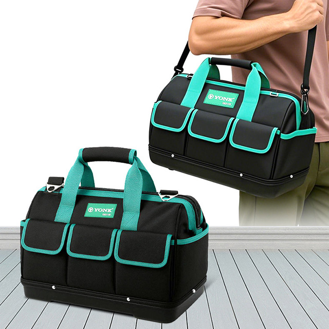 Heavy Duty Tool Bag,Oxford Cloth Tool Tote with Hard Base, Multi-Pocket Tool Organizer for Electricians, Carpenters